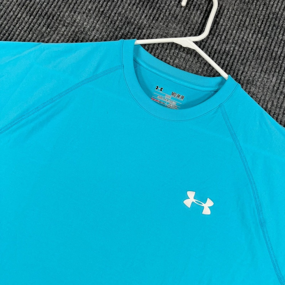 Under Armour Shirt Mens Medium Blue Short Sleeve HeatGear Athletic Workout Gym